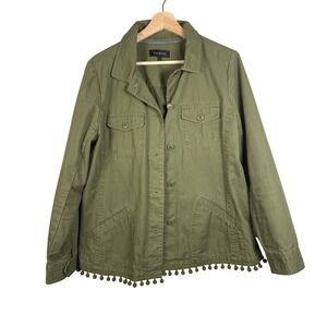 Talbots Jacket Pom Pom Army Green‎ Flap Pockets Gorpcore Lightweight Women's L